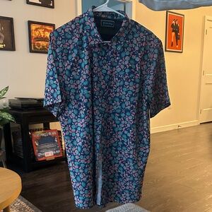 William Murray Golf Men's Blue and Pink Floral Shirt